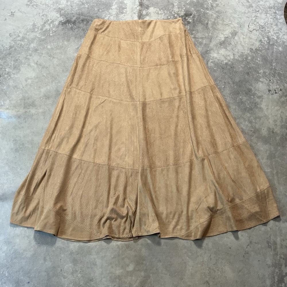 Soft Surroundings Skirt Womens Size Large Tan Faux Suede Maxi Boho Chic